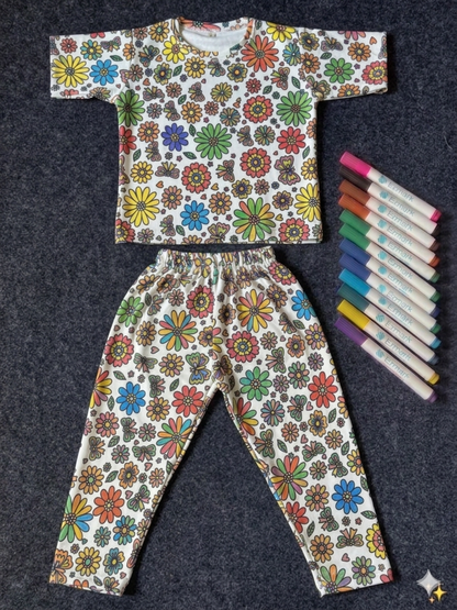 Arni Art Creative DIY Floral Coloring Kids Night Suit Set by SHAGUN KIDS