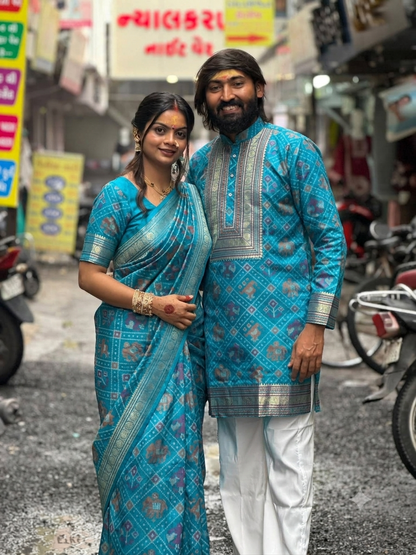 Premium Patola Couple Combo Set by SHAGUN FASHION – Saree & Men's Kurta Pair