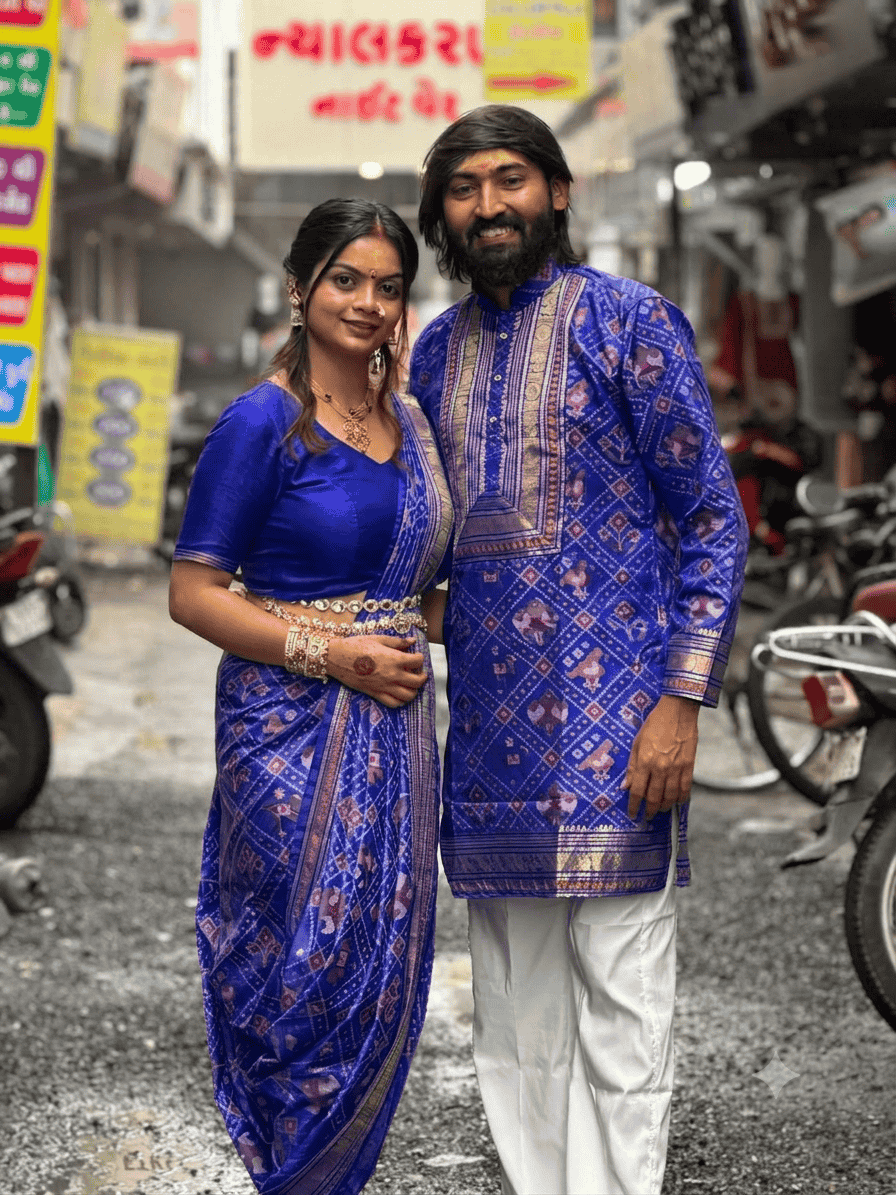 Premium Patola Couple Combo Set by SHAGUN FASHION – Saree & Men's Kurta Pair