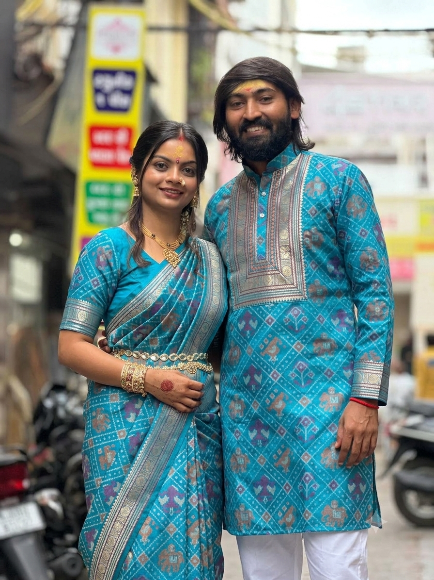 Premium Patola Couple Combo Set by SHAGUN FASHION – Saree & Men's Kurta Pair
