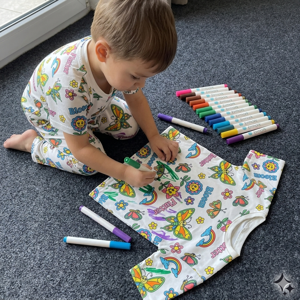 Cute Butterfly & Rainbow DIY Coloring Girls And Boys Night Suit Set by SHAGUN KIDS
