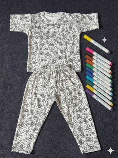 Arni Art Creative DIY Floral Coloring Kids Night Suit Set by SHAGUN KIDS