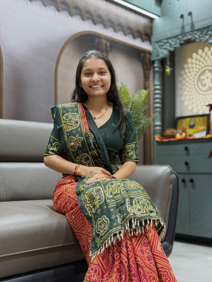 Gharchola Bandhani Saree with Elephant & Kalash Motifs