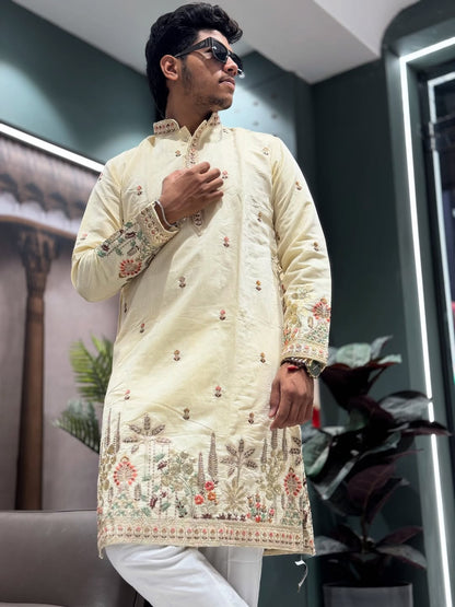 SHAGUN FASHION Men’s Embroidered Silk Blend Kurta with Churidar Set – Festive & Ethnic Wear