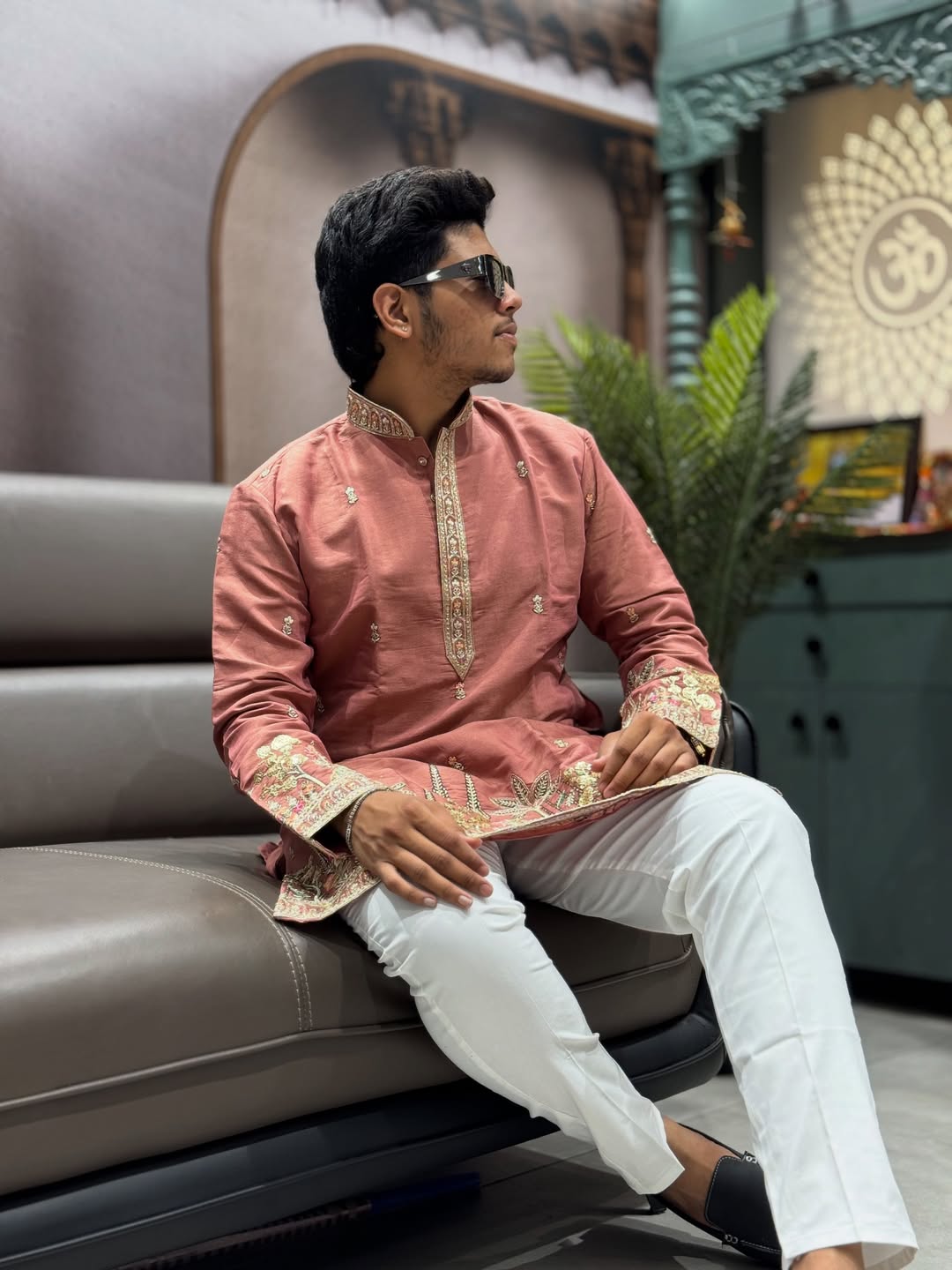 SHAGUN FASHION Men’s Embroidered Silk Blend Kurta with Churidar Set – Festive & Ethnic Wear