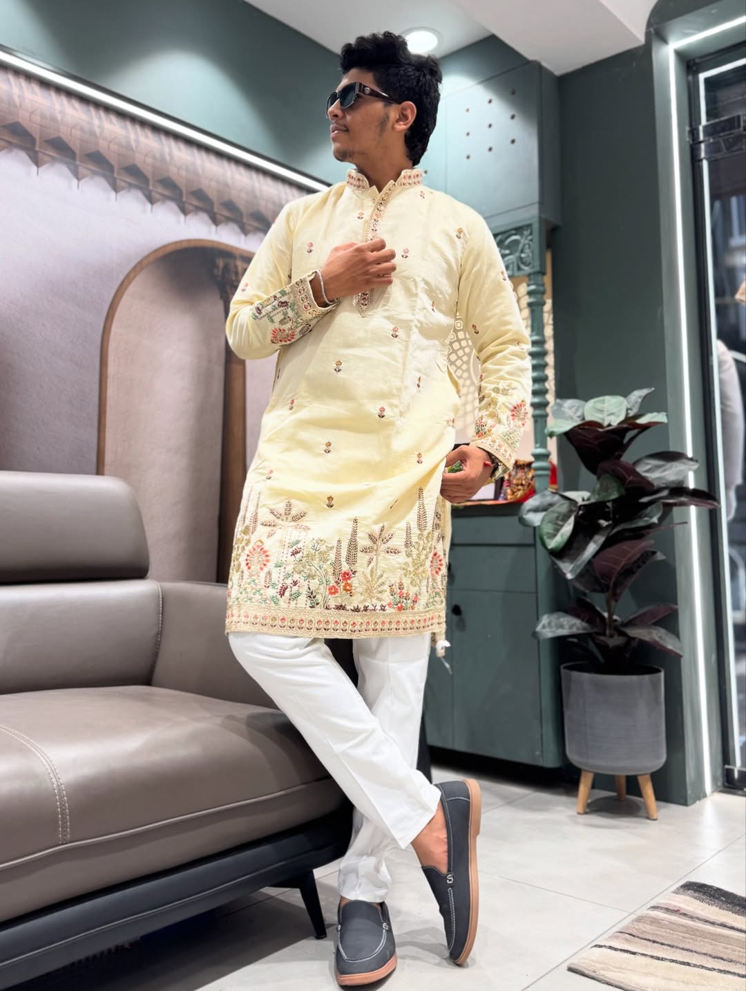 SHAGUN FASHION Men’s Embroidered Silk Blend Kurta with Churidar Set – Festive & Ethnic Wear