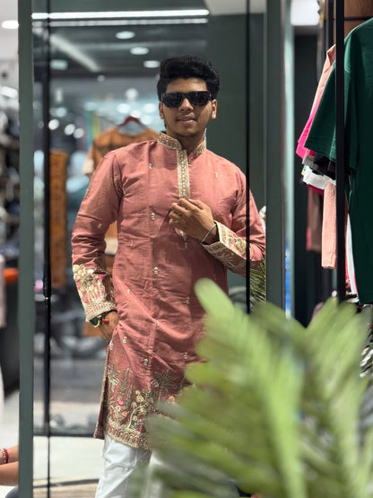 SHAGUN FASHION Men’s Embroidered Silk Blend Kurta with Churidar Set – Festive & Ethnic Wear