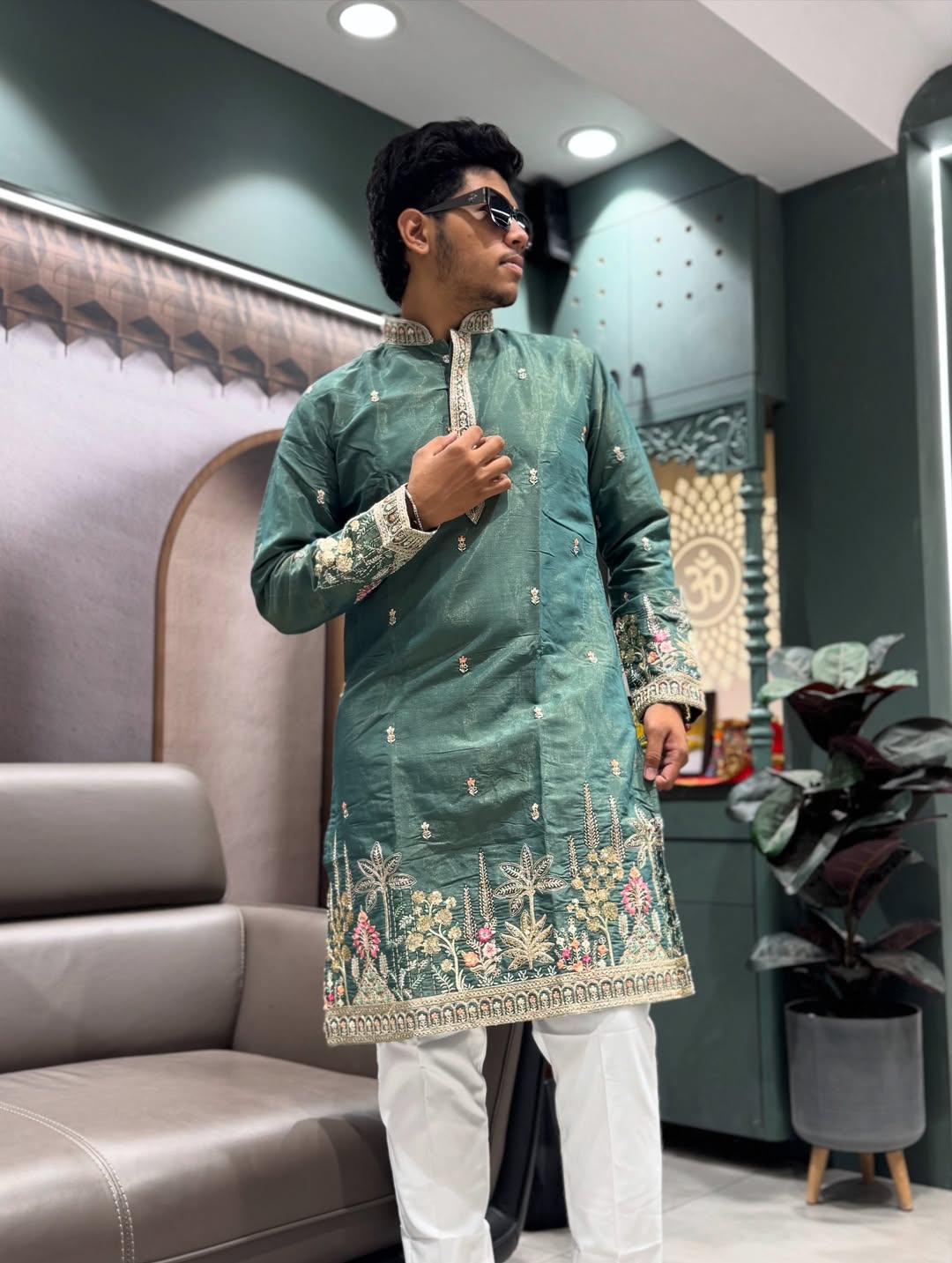 SHAGUN FASHION Men’s Embroidered Silk Blend Kurta with Churidar Set – Festive & Ethnic Wear