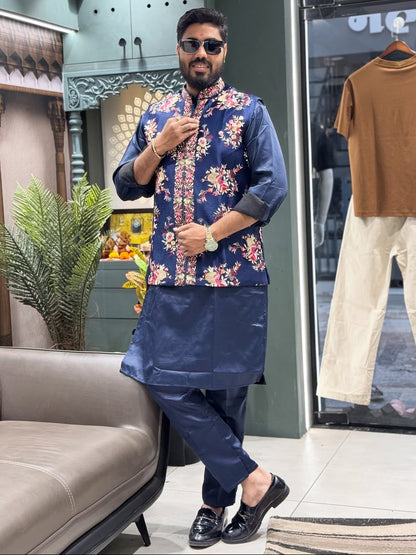 SHAGUN FASHION Kurta Set with Floral Printed Nehru Jacket – Premium Festive Wear for Men