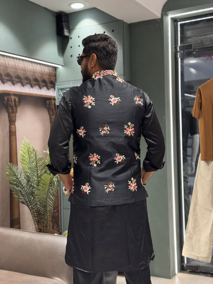 SHAGUN FASHION Kurta Set with Floral Printed Nehru Jacket – Premium Festive Wear for Men
