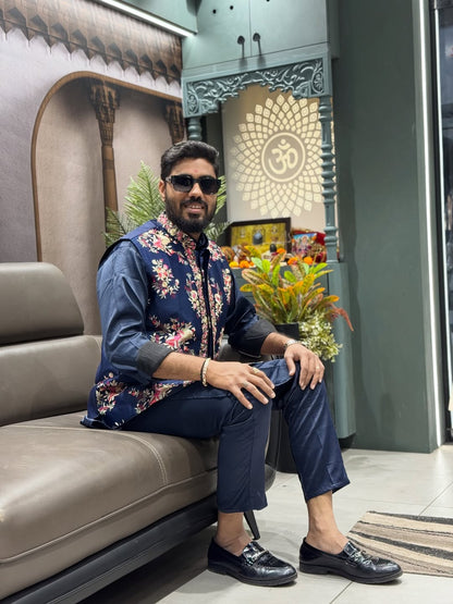 SHAGUN FASHION Kurta Set with Floral Printed Nehru Jacket – Premium Festive Wear for Men