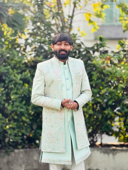 SHAGUN FASHION Indo-Western Sherwani Set with Embroidered Jacket