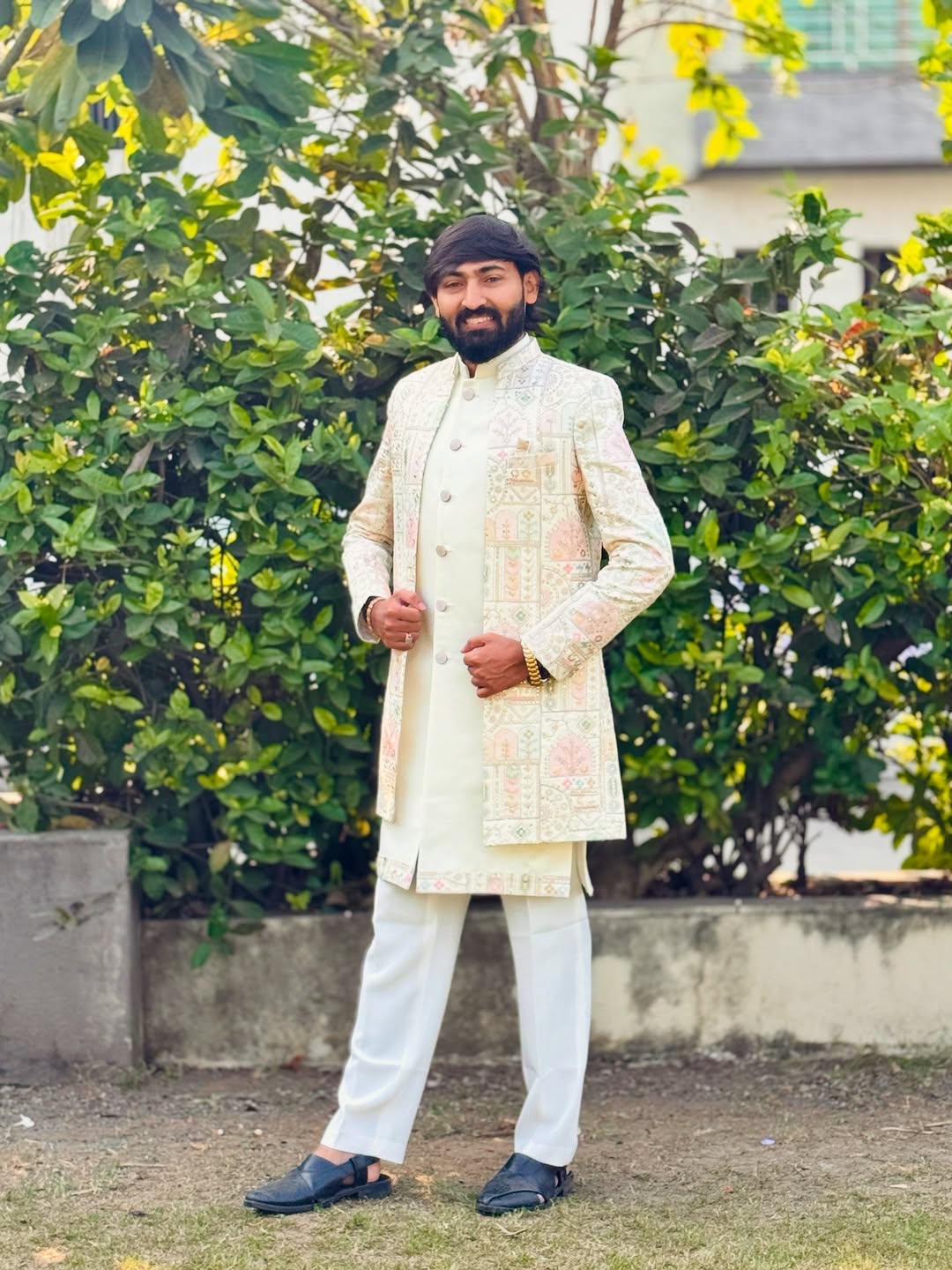 SHAGUN FASHION Indo-Western Sherwani Set with Embroidered Jacket