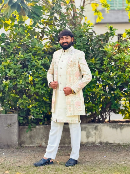 SHAGUN FASHION Indo-Western Sherwani Set with Embroidered Jacket