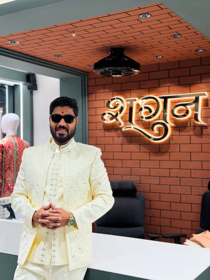 SHAGUN FASHION Men’s Embroidered Indo-Western Set with Designer Jacket | Wedding Wear