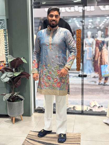 SHAGUN FASHION Premium Floral Embroidered Kurta Set for Men | Festive & Wedding Wear