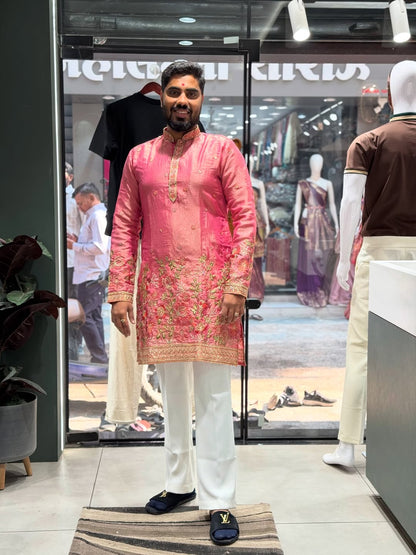 SHAGUN FASHION Premium Floral Embroidered Kurta Set for Men | Festive & Wedding Wear