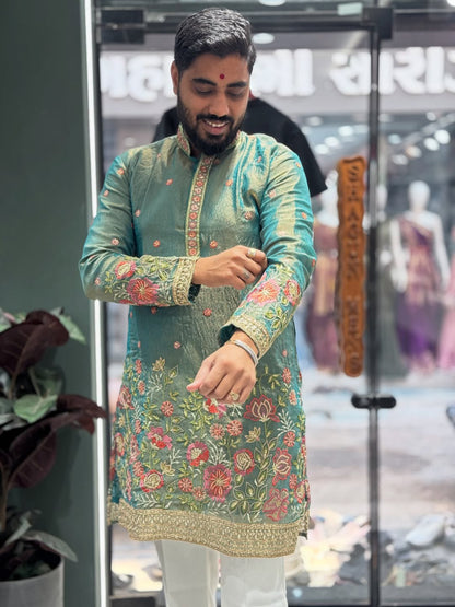 SHAGUN FASHION Premium Floral Embroidered Kurta Set for Men | Festive & Wedding Wear