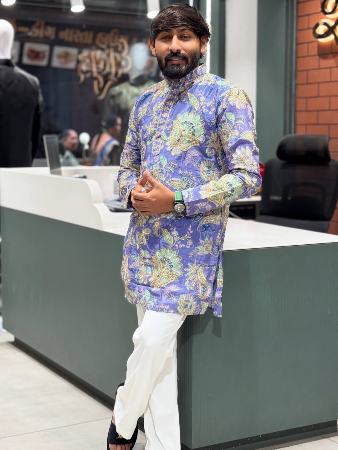 SHAGUN FASHION Men’s Premium Floral Embroidered Kurta – Festive & Wedding Wear Collection