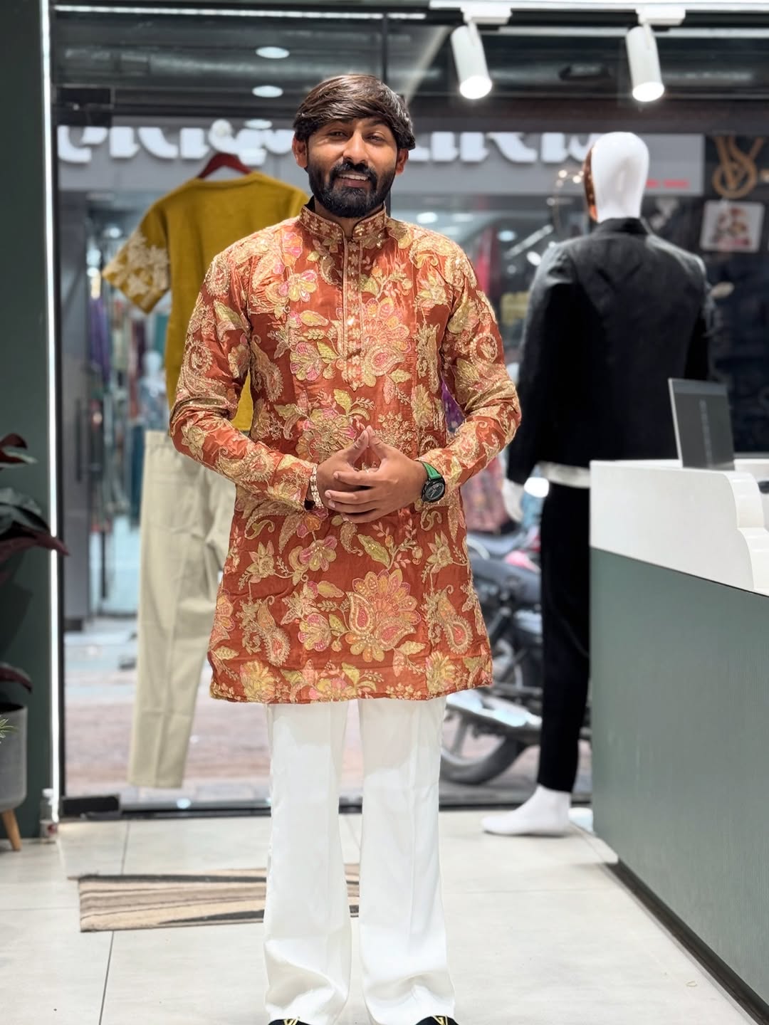 SHAGUN FASHION Men’s Premium Floral Embroidered Kurta – Festive & Wedding Wear Collection