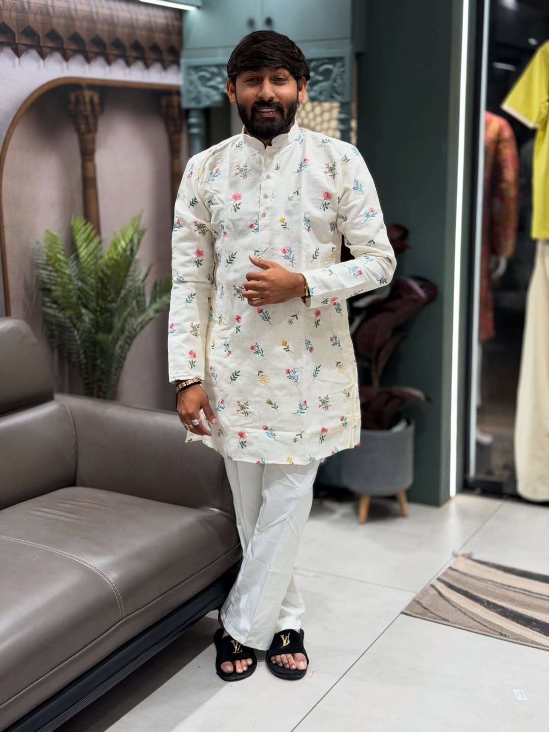 SHAGUN FASHION Pastel Floral Embroidered Kurta Set for Men |  Festive Wear