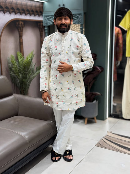 SHAGUN FASHION Pastel Floral Embroidered Kurta Set for Men |  Festive Wear