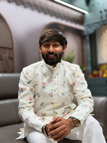 SHAGUN FASHION Pastel Floral Embroidered Kurta Set for Men |  Festive Wear