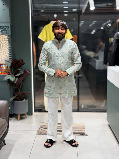 SHAGUN FASHION Pastel Floral Embroidered Kurta Set for Men |  Festive Wear