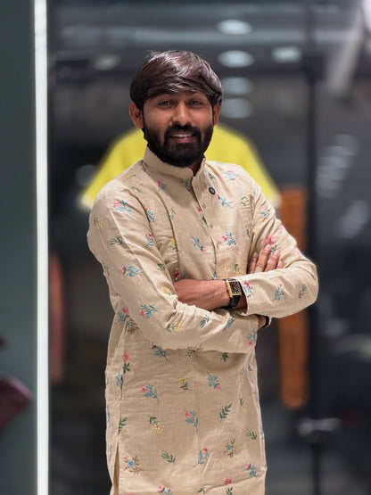 SHAGUN FASHION Pastel Floral Embroidered Kurta Set for Men |  Festive Wear
