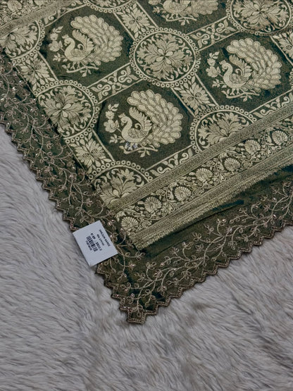 SHAGUN FASHION Banarasi Silk Saree with Peacock Zari Design & Rich Border