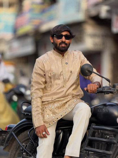 SHAGUN FASHION Golden Embroidered Designer Kurta Set for Men | Festive & Wedding Wear