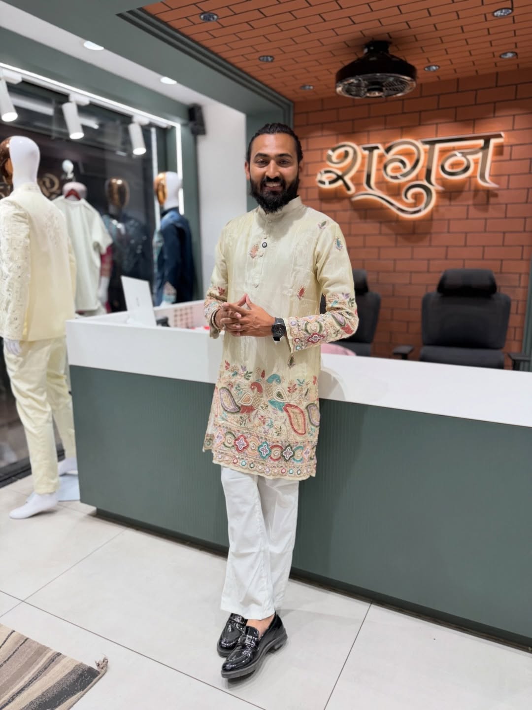 SHAGUN FASHION Premium Cream Embroidered Men’s Kurta Set