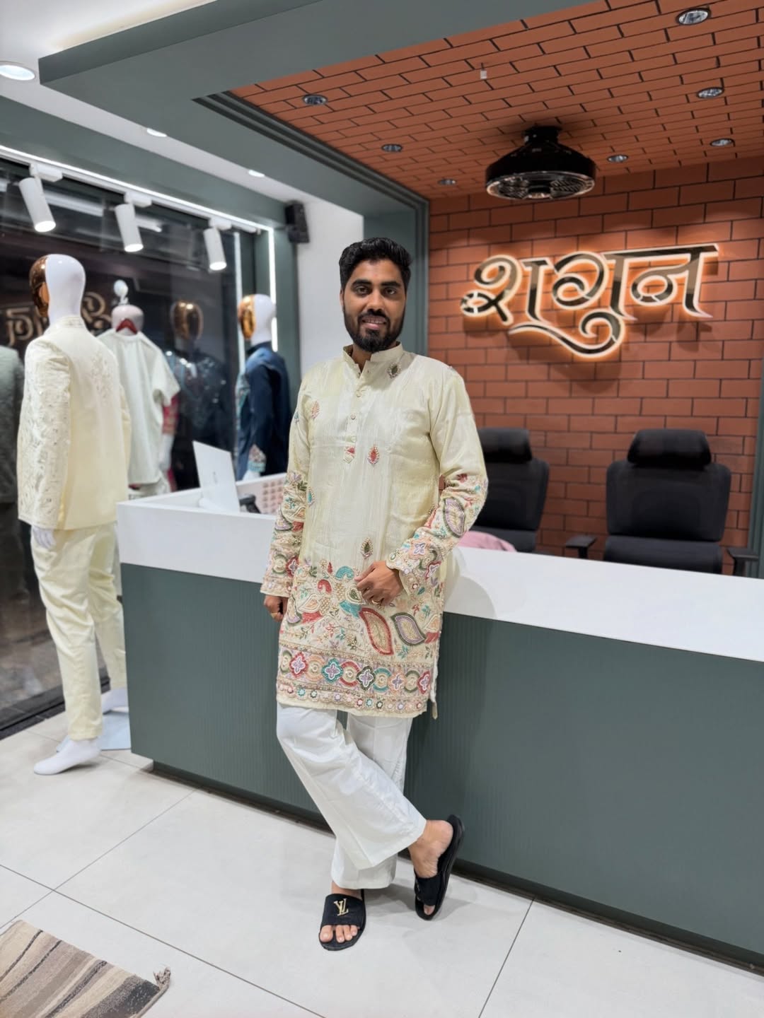 SHAGUN FASHION Premium Cream Embroidered Men’s Kurta Set