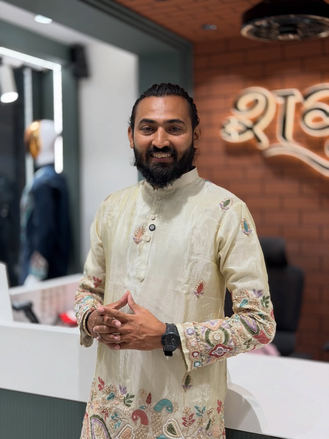 SHAGUN FASHION Premium Cream Embroidered Men’s Kurta Set