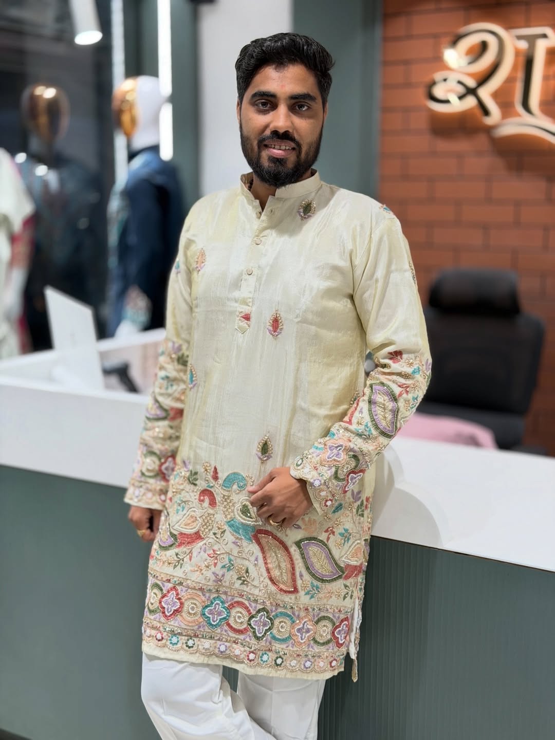 SHAGUN FASHION Premium Cream Embroidered Men’s Kurta Set