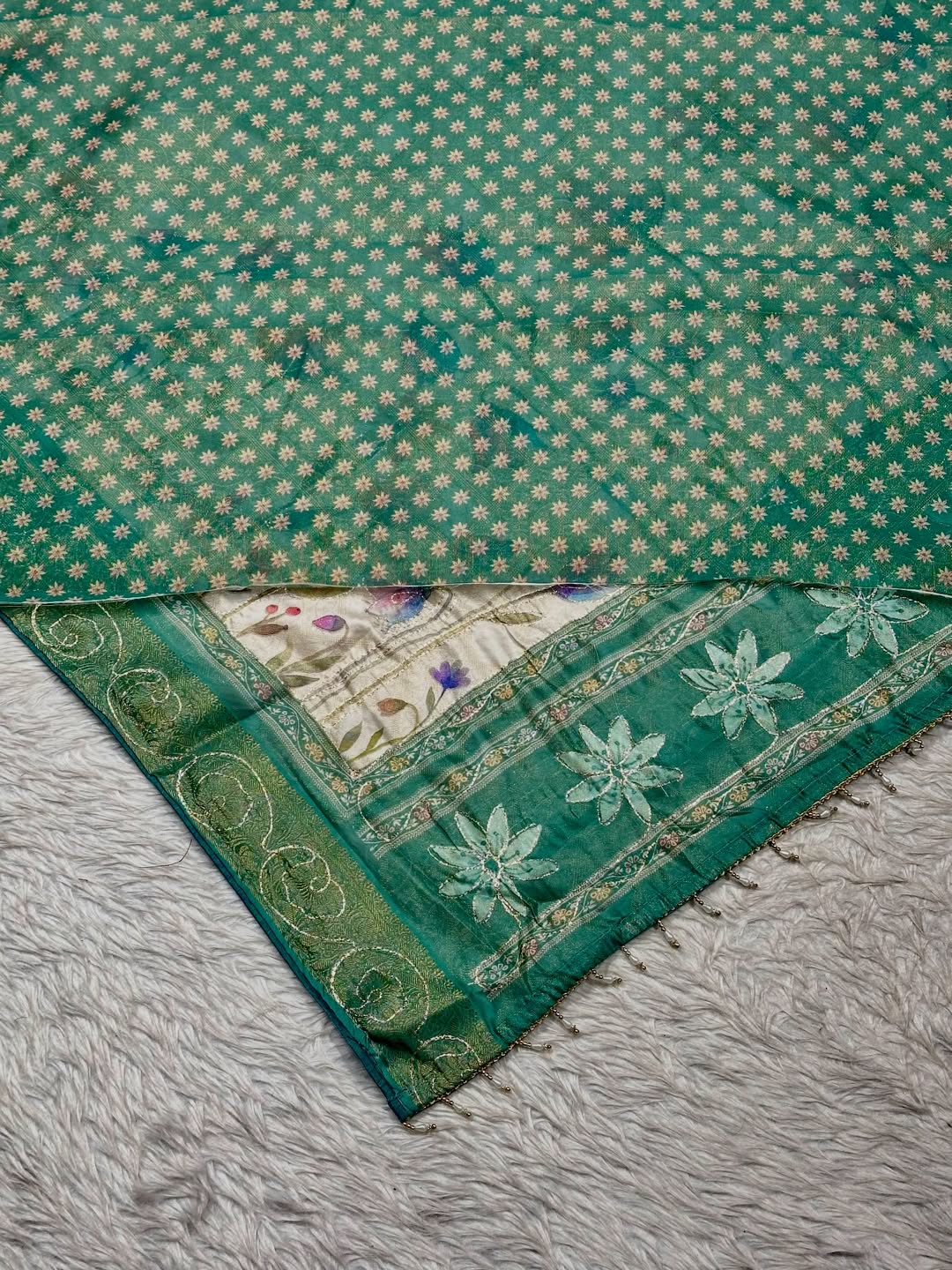 SHAGUN FASHION Floral Printed Silk Saree with Zari Border | Pastel Designer Saree by Shagun Sarees