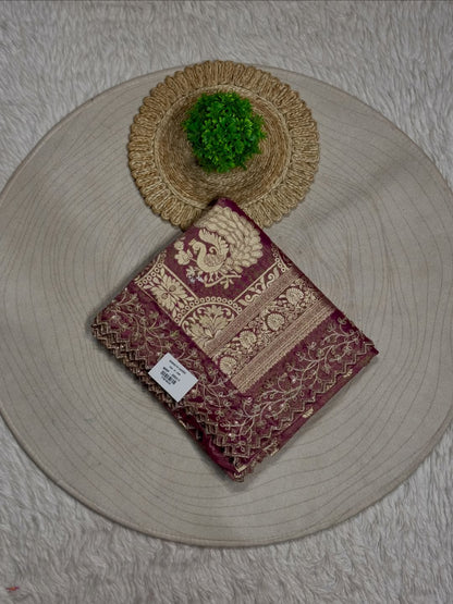 SHAGUN FASHION Banarasi Silk Saree with Peacock Zari Design & Rich Border