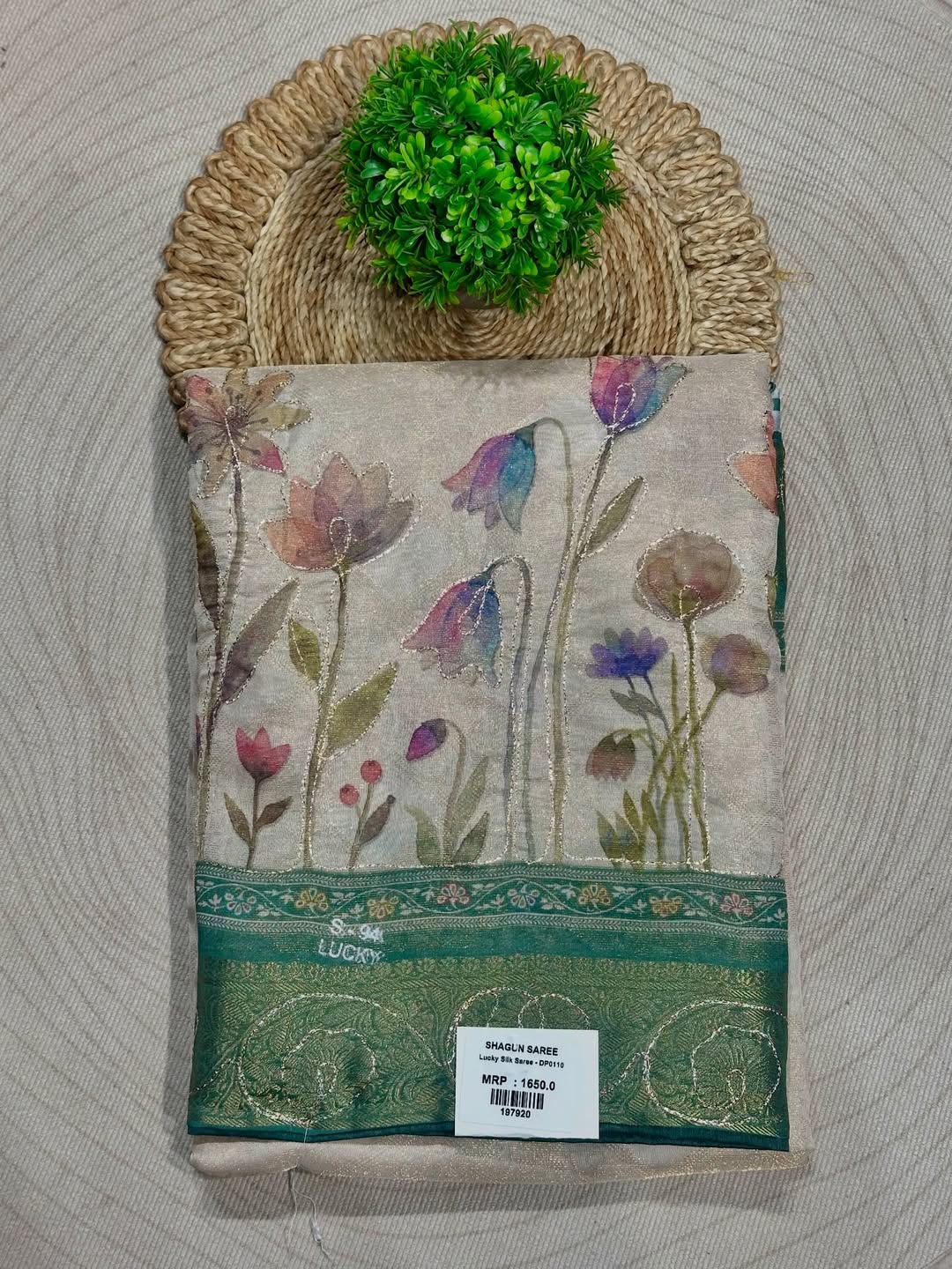 SHAGUN FASHION Floral Printed Silk Saree with Zari Border | Pastel Designer Saree by Shagun Sarees