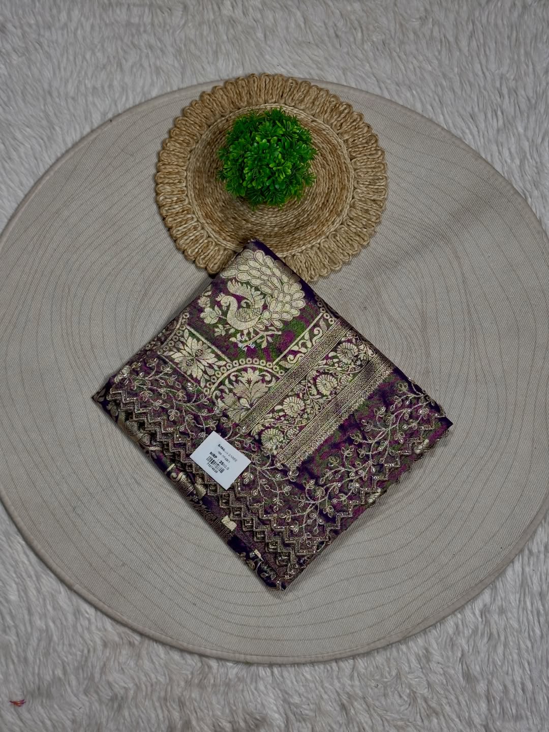 SHAGUN FASHION Banarasi Silk Saree with Peacock Zari Design & Rich Border