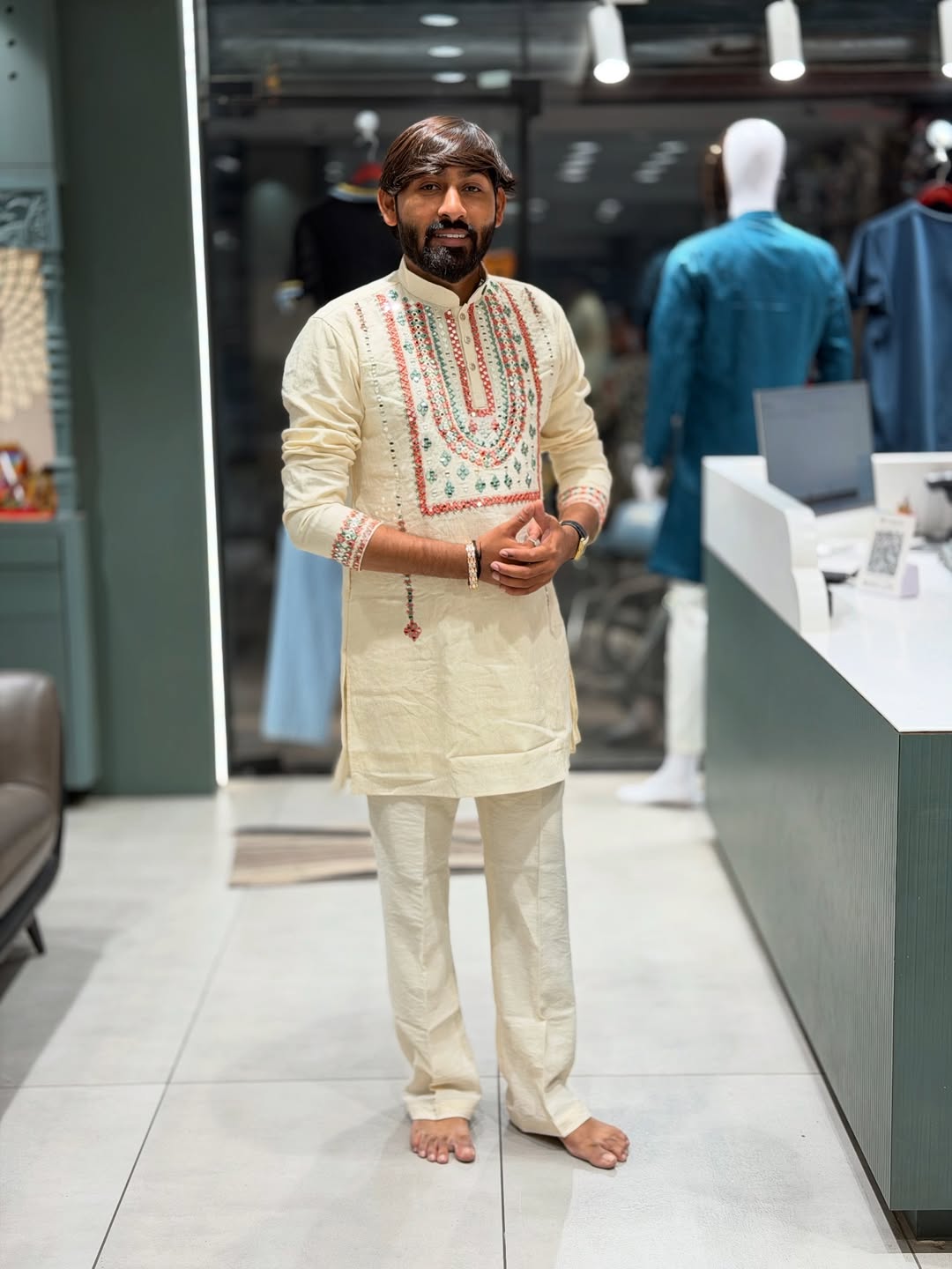Premium Cream Embroidered Men’s Kurta Pajama Set | Festive Special by SHAGUN FASHION