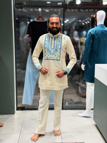 Premium Cream Embroidered Men’s Kurta Pajama Set | Festive Special by SHAGUN FASHION