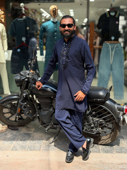 Stylish Men’s Kurta Pajama Set (Navy Blue & Dusty Grey) | Daily & Festive Wear by SHAGUN FASHION