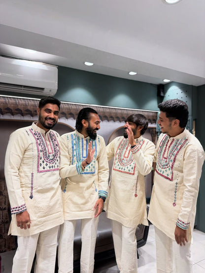 Premium Cream Embroidered Men’s Kurta Pajama Set | Festive Special by SHAGUN FASHION