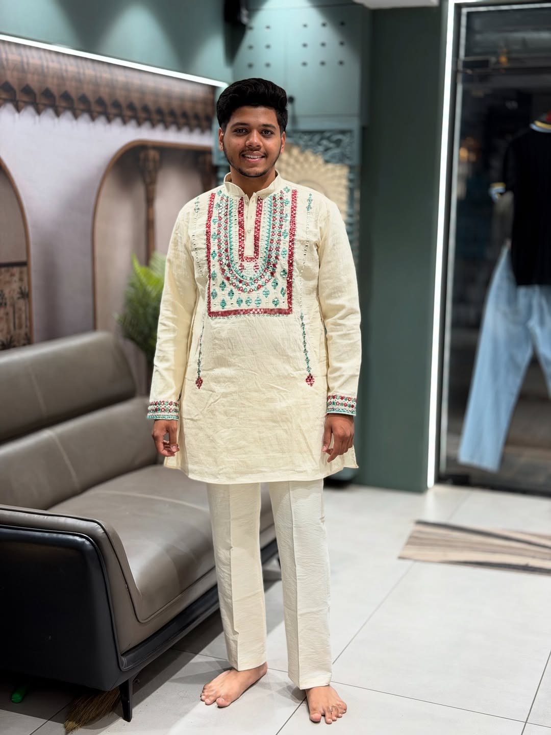 Premium Cream Embroidered Men’s Kurta Pajama Set | Festive Special by SHAGUN FASHION
