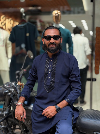 Stylish Men’s Kurta Pajama Set (Navy Blue & Dusty Grey) | Daily & Festive Wear by SHAGUN FASHION