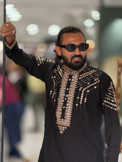 Black Embroidered Festive Kurta Set for Men | Stylish Ethnic Wear by SHAGUN FASHION