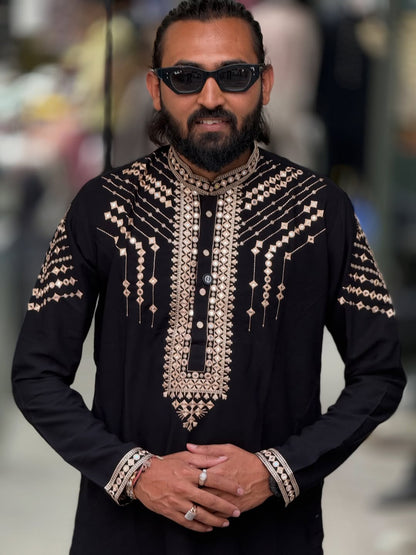 Black Embroidered Festive Kurta Set for Men | Stylish Ethnic Wear by SHAGUN FASHION