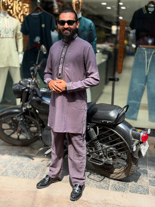 Stylish Men’s Kurta Pajama Set (Navy Blue & Dusty Grey) | Daily & Festive Wear by SHAGUN FASHION