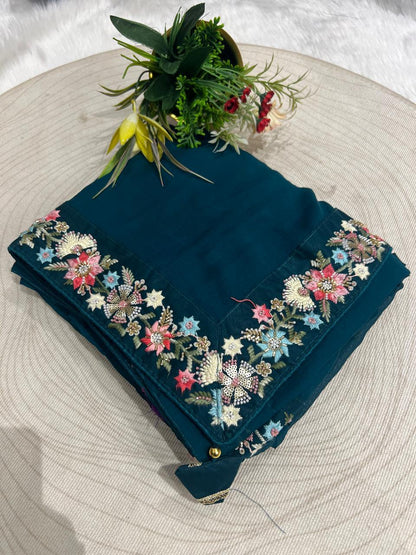 Elegant Organza Saree with Border Work & Designer Blouse🌸✨