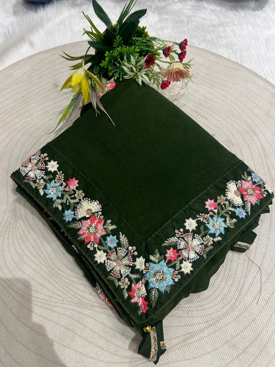 Elegant Organza Saree with Border Work & Designer Blouse🌸✨
